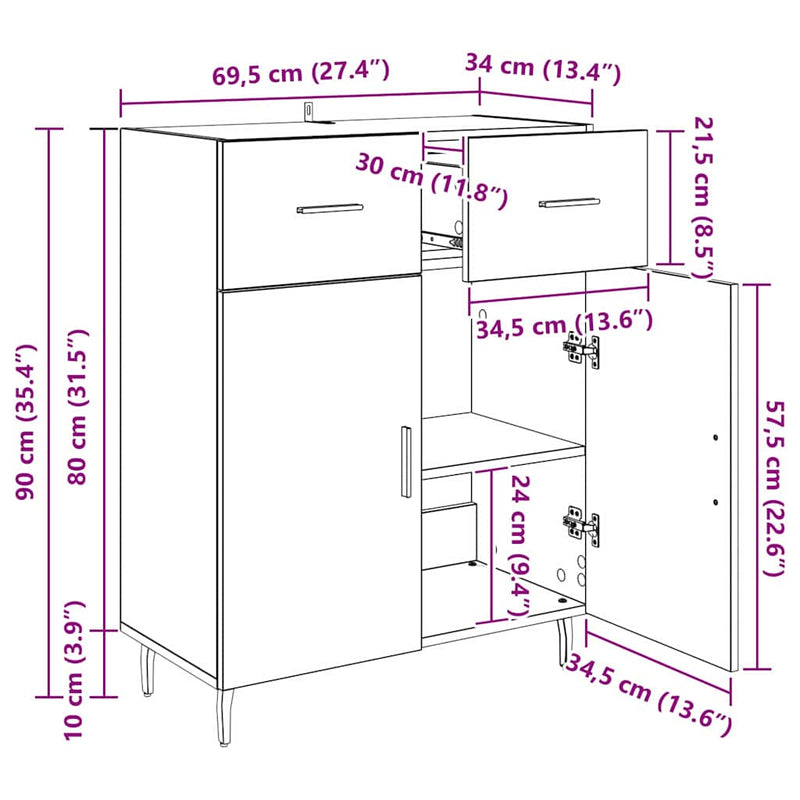vidaXL Széf fiókkal Fekete tölgy 69,5 x 34 x 90 cm Faanyag