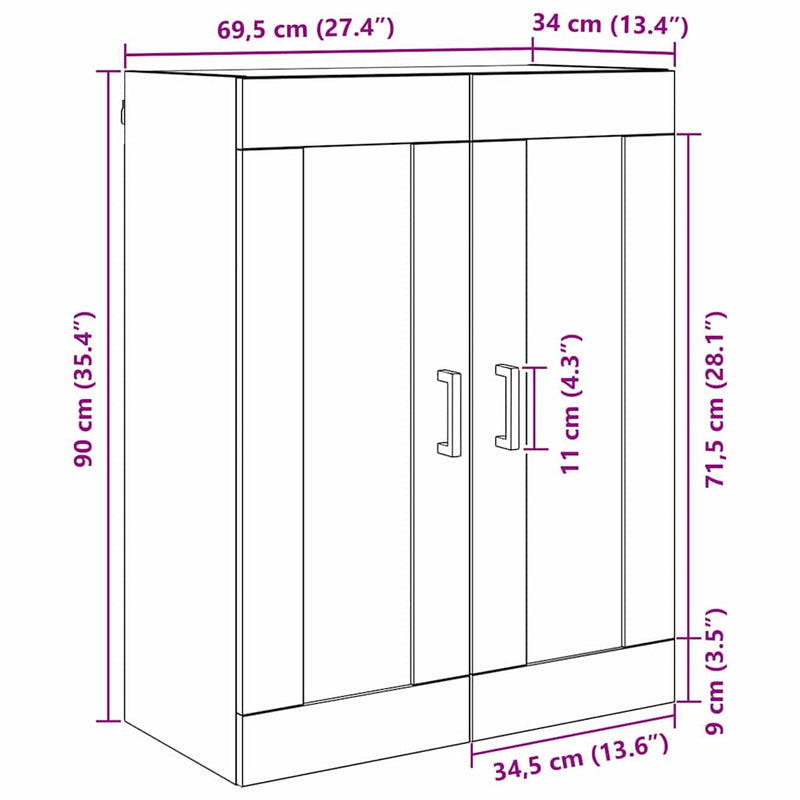 vidaXL Fali szekrény Fekete tölgy 69,5 x 34 x 90 cm Faanyag