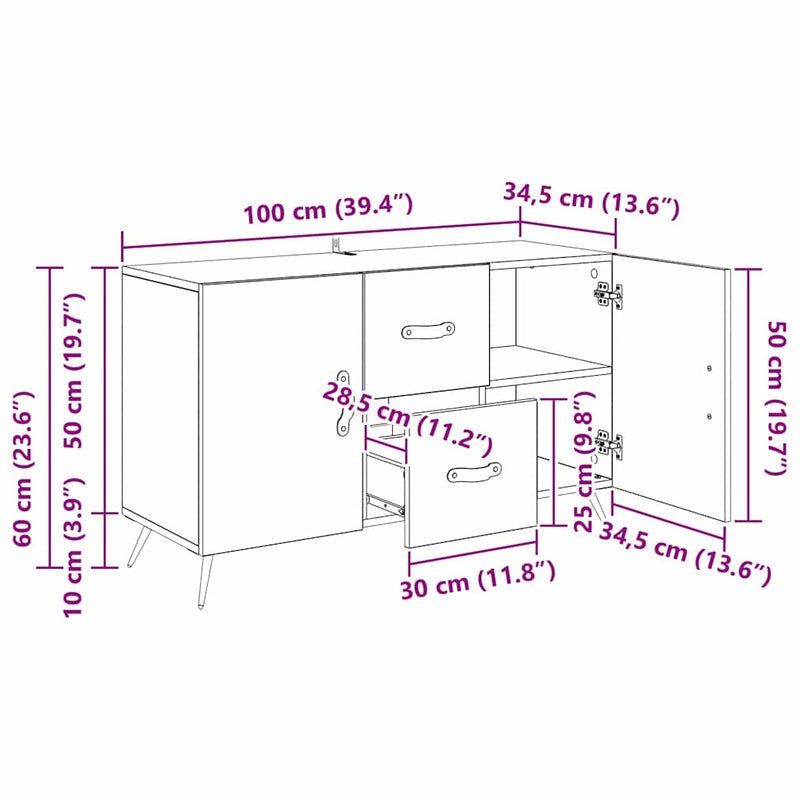 vidaXL Széf fiókkal Fekete tölgy 100 x 36 x 60 cm Faanyag