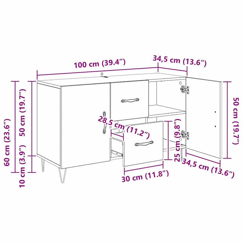 vidaXL Széf fiókkal Fekete tölgy 100 x 36 x 60 cm Faanyag