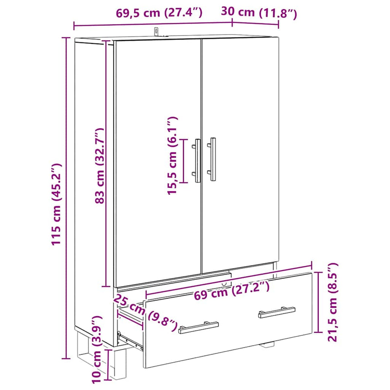 vidaXL Magasfiú fiókkal Fekete tölgy 69,5 x 30 x 115 cm Faanyag