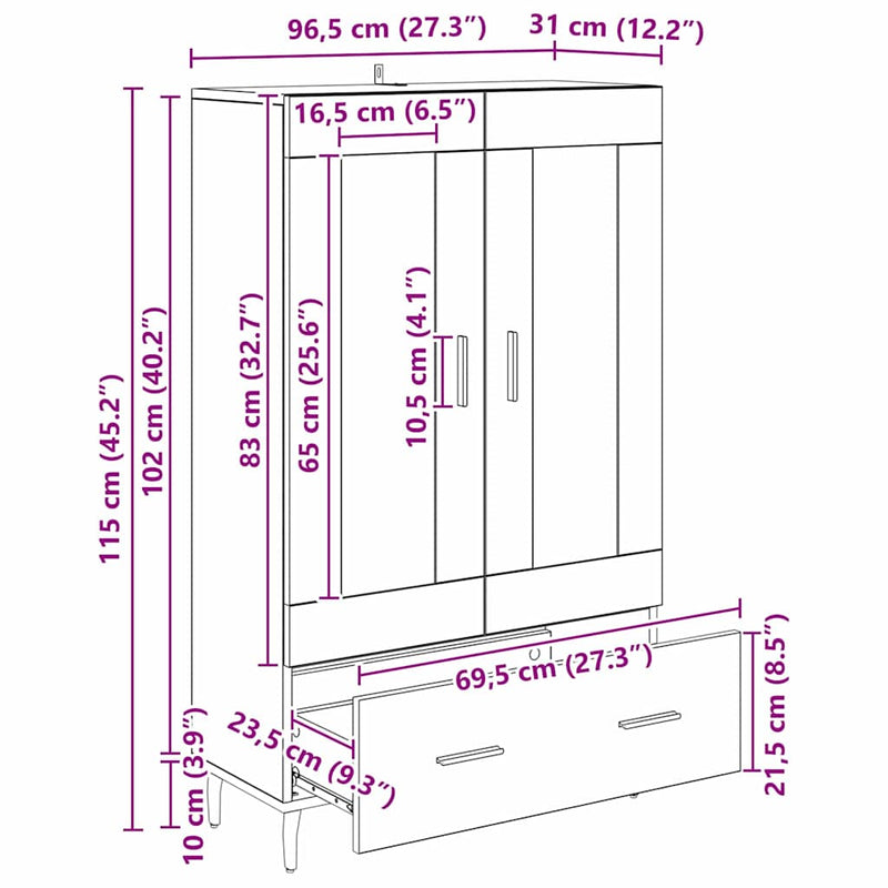 vidaXL Magasfiú fiókkal Artisan tölgy 69,5 x 31 x 115 cm Faanyag