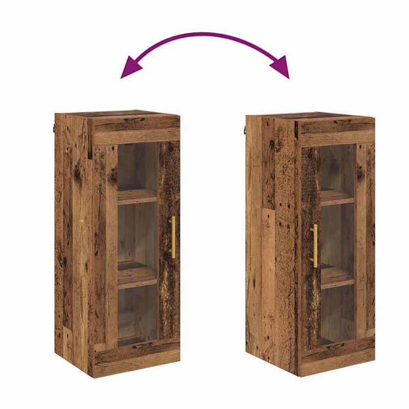 vidaXL Fali szekrény Öreg fa 34,5 x 34 x 90 cm Műanyag Fa és Üveg