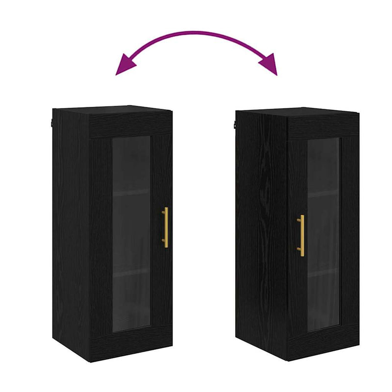 vidaXL Fali szekrény Fekete tölgy 34,5 x 34 x 90 cm Műanyag Fa és Üveg