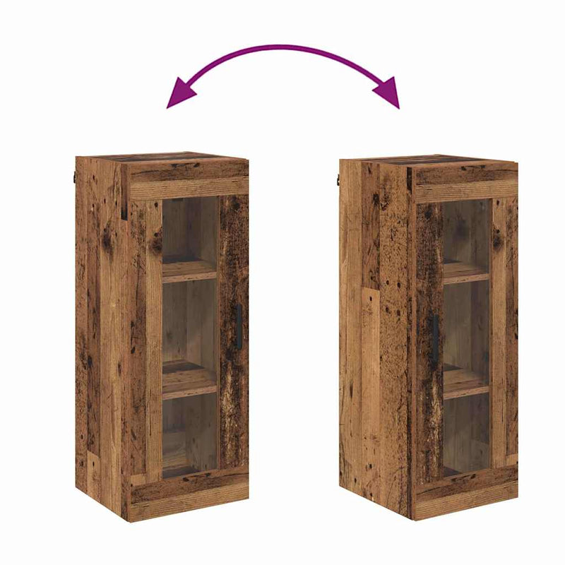 vidaXL Fali szekrény Öreg fa 34,5 x 34 x 90 cm Műanyag Fa és Üveg