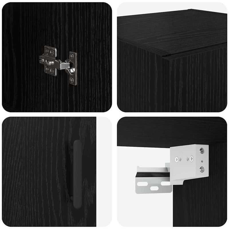 vidaXL Fali szekrény Fekete tölgy 34,5 x 34 x 90 cm Műanyag Fa és Üveg