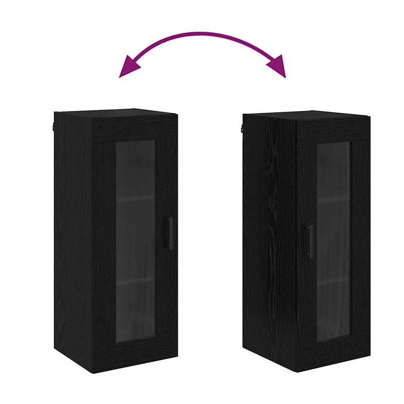 vidaXL Fali szekrény Fekete tölgy 34,5 x 34 x 90 cm Műanyag Fa és Üveg