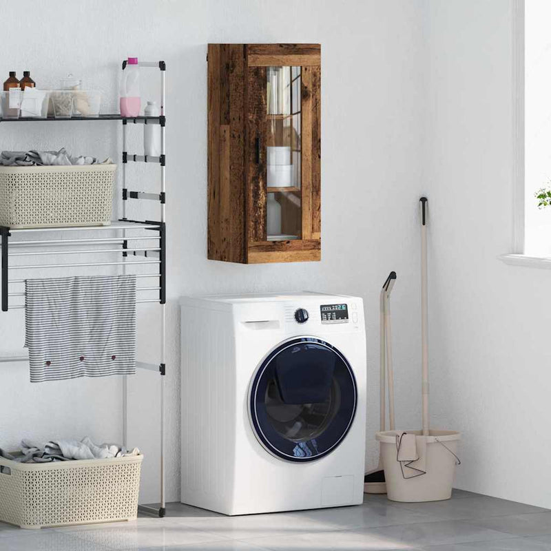 vidaXL Fali szekrény Öreg fa 34,5 x 34 x 90 cm Műanyag Fa és Üveg