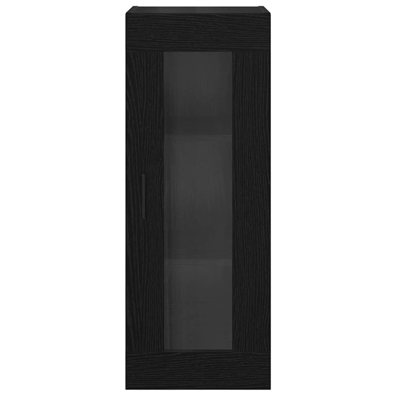 vidaXL Fali szekrény Fekete tölgy 34,5 x 34 x 90 cm Műanyag Fa és Üveg