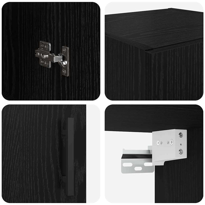 vidaXL Fali szekrény Fekete tölgy 34,5 x 34 x 90 cm Műanyag Fa és Üveg