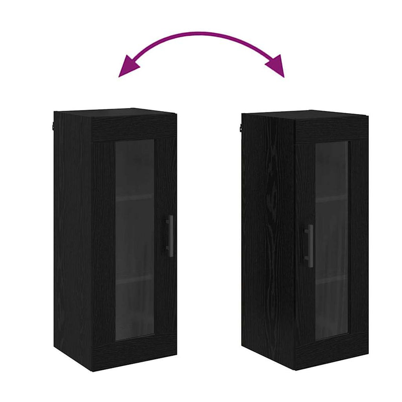 vidaXL Fali szekrény Fekete tölgy 34,5 x 34 x 90 cm Műanyag Fa és Üveg