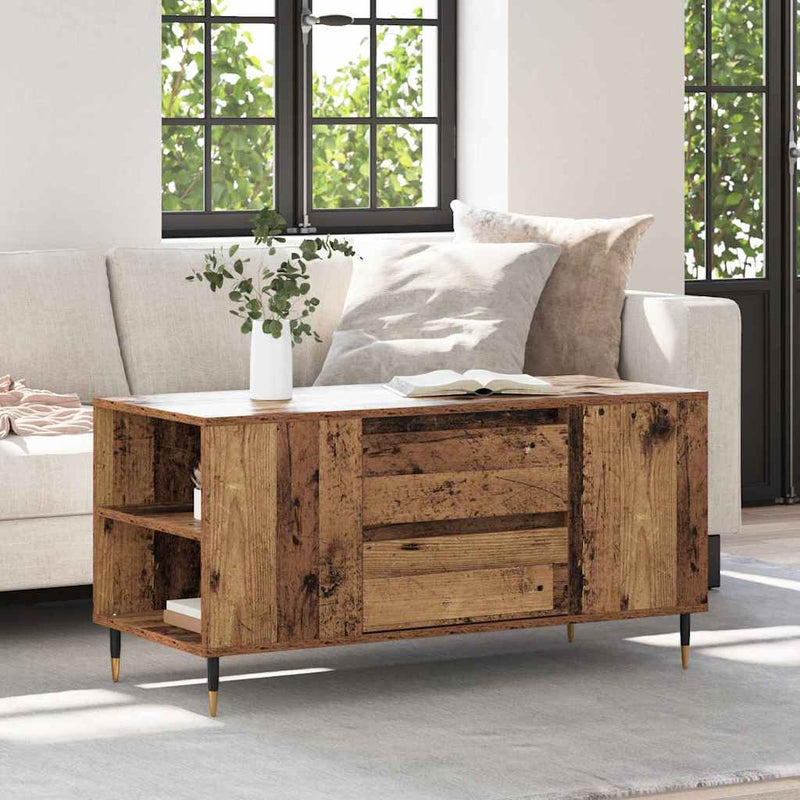 vidaXL Dohányzóasztal with Drawer Régi fa 102 x 44.5 x 50 cm Faanyag