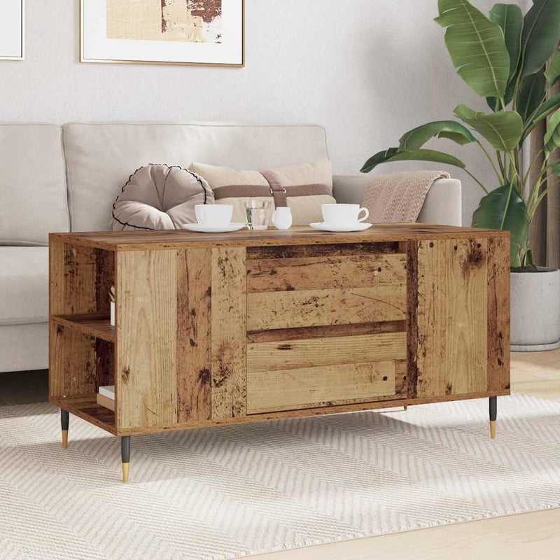 vidaXL Dohányzóasztal with Drawer Régi fa 102 x 44.5 x 50 cm Faanyag