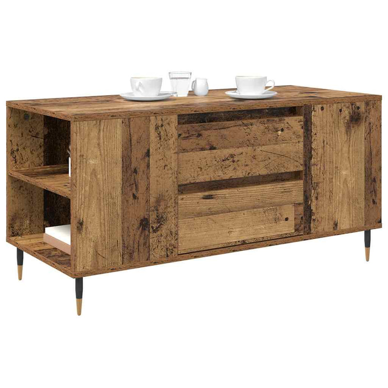 vidaXL Dohányzóasztal with Drawer Régi fa 102 x 44.5 x 50 cm Faanyag