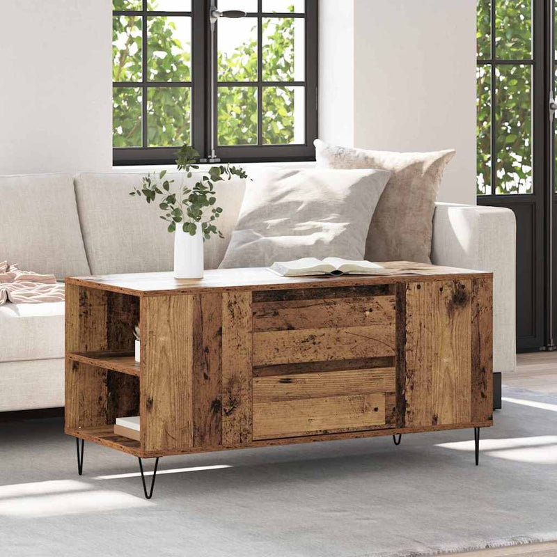 vidaXL Dohányzóasztal fiókkal Öreg fa 102 x 44,5 x 50 cm Faanyag