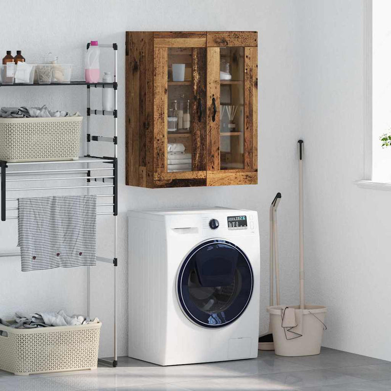 vidaXL Fali szekrény Öreg fa 69,5 x 34 x 90 cm Műanyag Fa és Üveg