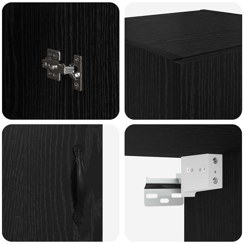 vidaXL Fali szekrény Fekete tölgy 69,5 x 34 x 90 cm Műanyag Fa és Üveg