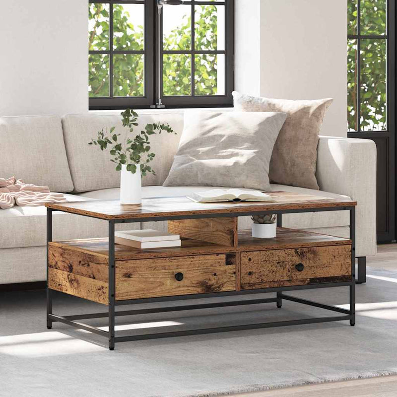 vidaXL Dohányzóasztal fiókkal Öreg fa 100 x 51 x 45 cm Faanyag