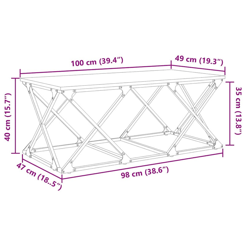 vidaXL Dohányzóasztal Fekete tölgy 100 x 49 x 40 cm Faanyag