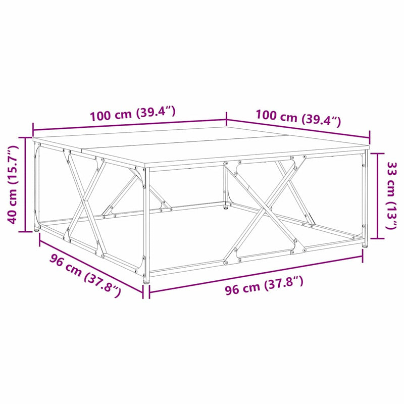 vidaXL Dohányzóasztal Fekete tölgy 100 x 100 x 40 cm Faanyag