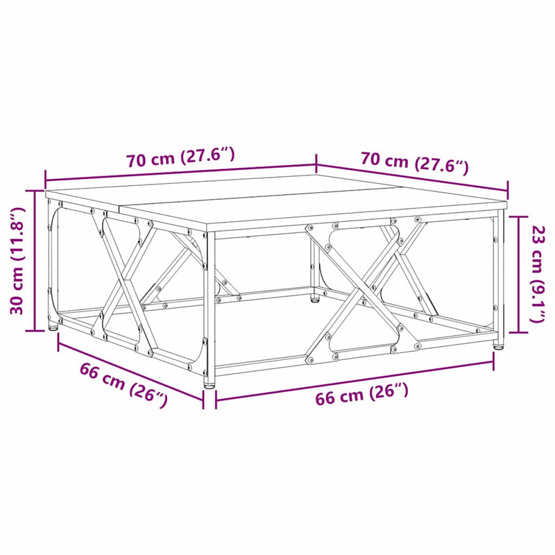 vidaXL Dohányzóasztal Fekete tölgy 70 x 70 x 30 cm Faanyag