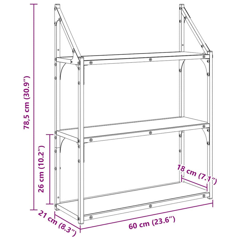 vidaXL Falpolc polcokkal Artisan tölgy 60 x 21 x 78,5 cm Faanyag