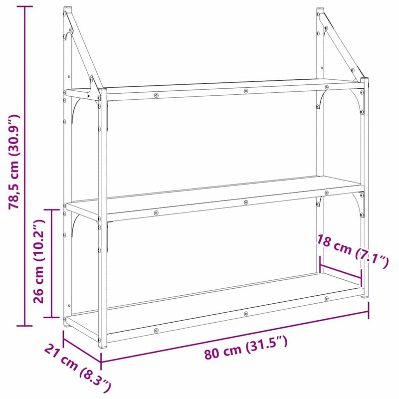 vidaXL Falpolc polcokkal Artisan tölgy 80 x 21 x 78,5 cm Faanyag