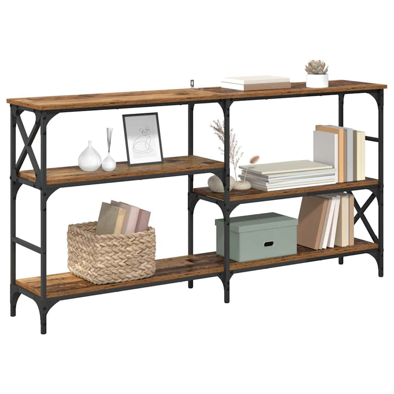 vidaXL Konzolasztal polcokkal Öreg fa 150 x 29 x 76,5 cm Faanyag