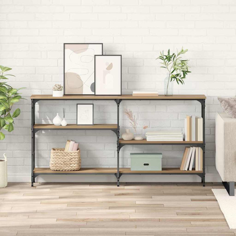 vidaXL Konzolasztal polcokkal Artisan tölgy 150 x 29 x 76,5 cm Faanyag