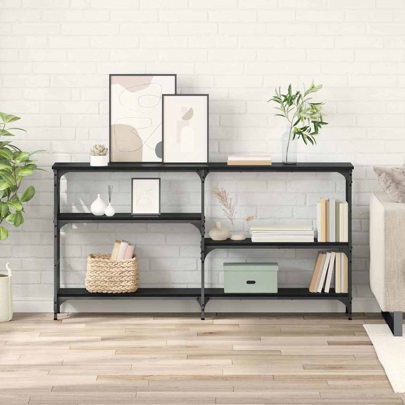 vidaXL Konzolasztal polcokkal Fekete tölgy 150 x 29 x 76,5 cm Faanyag