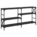 vidaXL Konzolasztal polcokkal Fekete tölgy 150 x 29 x 76,5 cm Faanyag