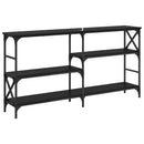 vidaXL Konzolasztal polcokkal Fekete tölgy 150 x 29 x 76,5 cm Faanyag