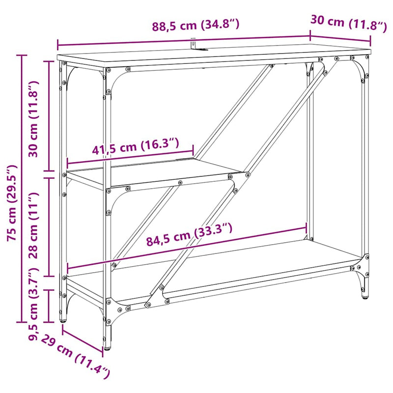 vidaXL Konzolasztal Öreg fa 88,5 x 30 x 75 cm Faanyag
