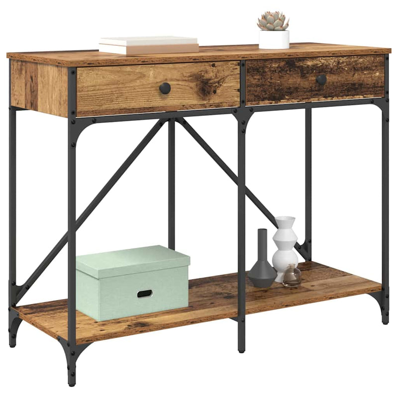 vidaXL Konzolasztal fiókkal Öreg fa 100 x 39 x 78,5 cm Faanyag