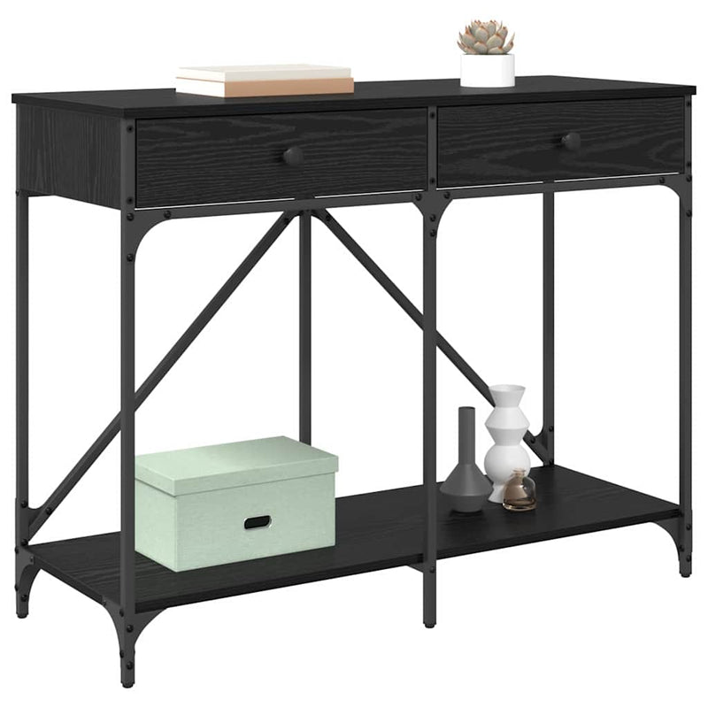 vidaXL Konzolasztal fiókkal Fekete tölgy 100 x 39 x 78,5 cm Faanyag
