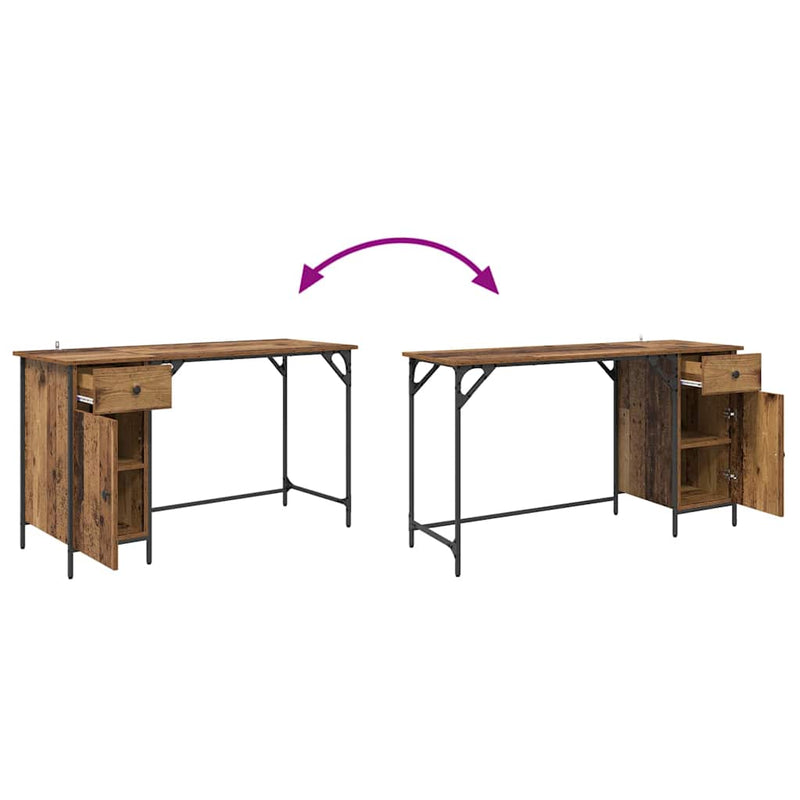 vidaXL Számítógépes asztal fiókkal Öreg fa 131 x 48 x 75 cm Faanyag