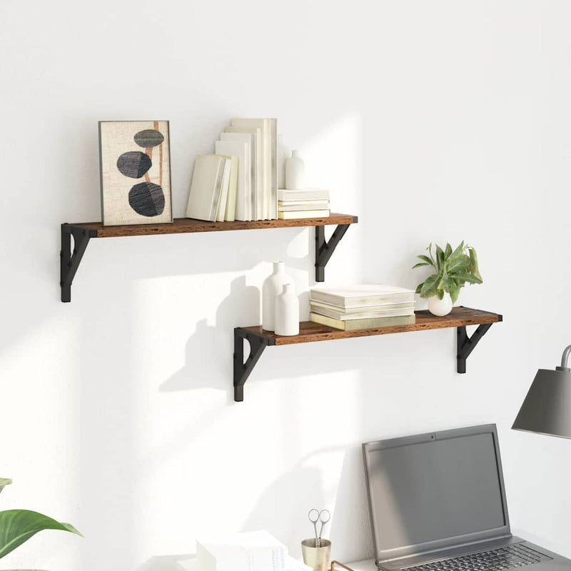 vidaXL Falpolcok polcokkal 2 pcs Öreg fa 60 x 15 x 15,5 cm Faanyag