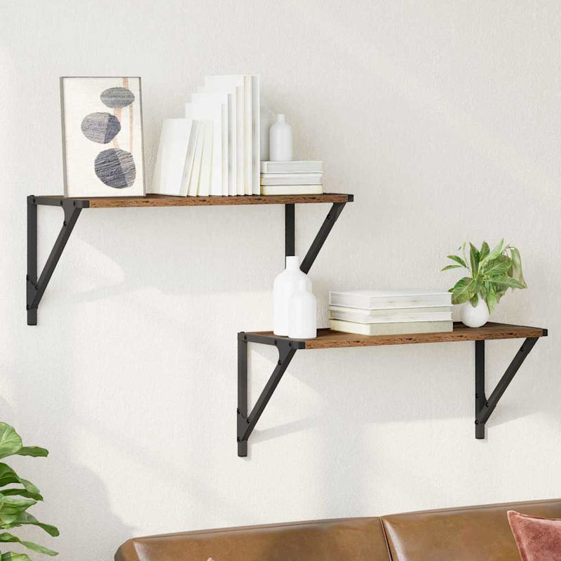 vidaXL Falpolcok polcokkal 2 pcs Öreg fa 60 x 25 x 25,5 cm Faanyag