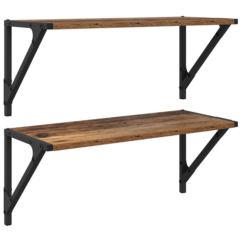 vidaXL Falpolcok polcokkal 2 pcs Öreg fa 60 x 25 x 25,5 cm Faanyag