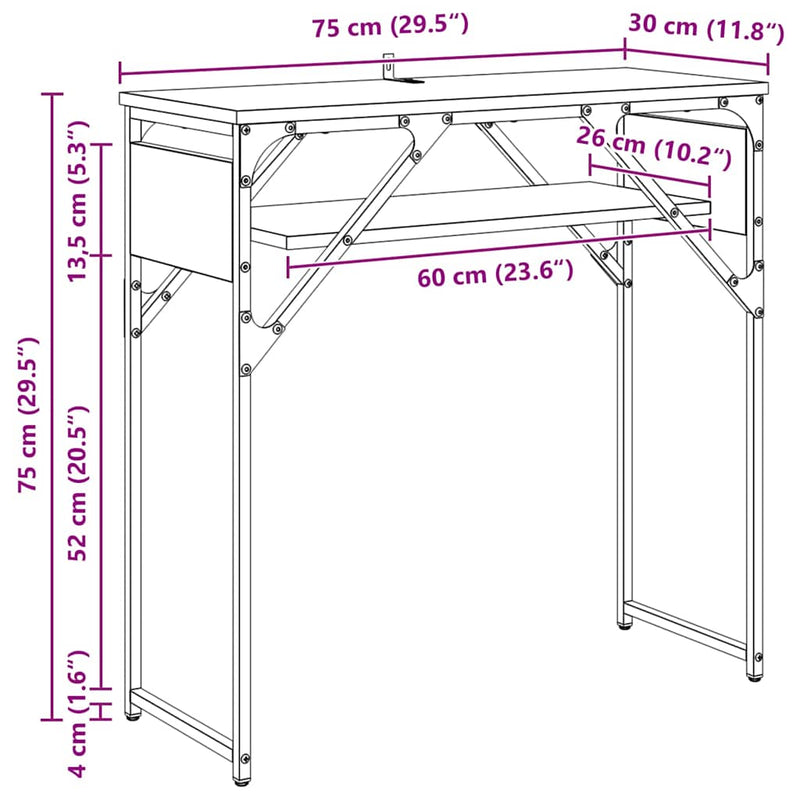 vidaXL Konzolasztal Fekete tölgy 75x30x75cm Faanyag