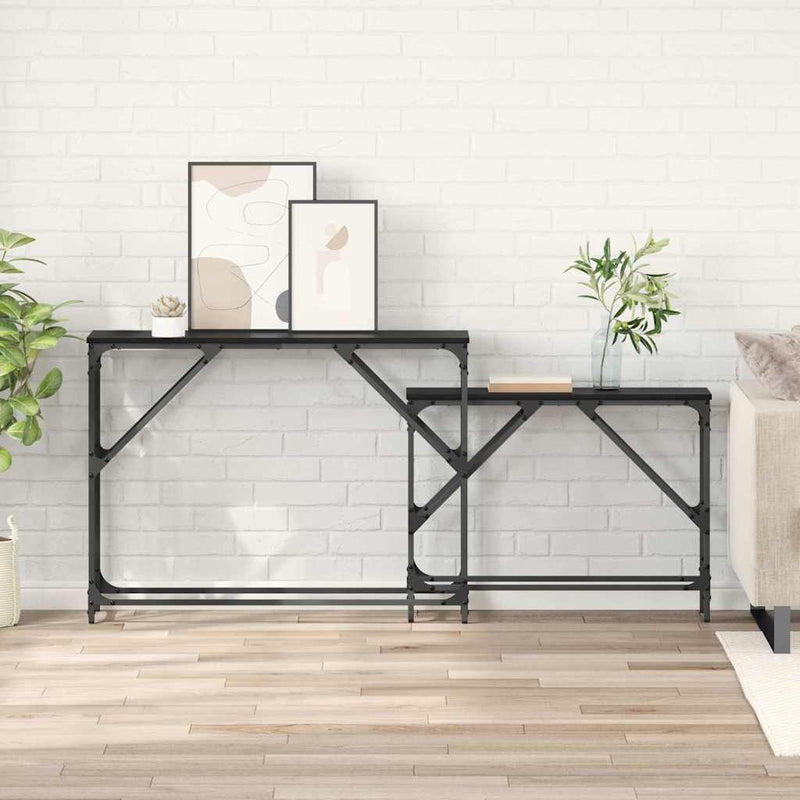 vidaXL Konzolasztal 2 pcs Fekete tölgy 100 x 28 x 75 cm Faanyag