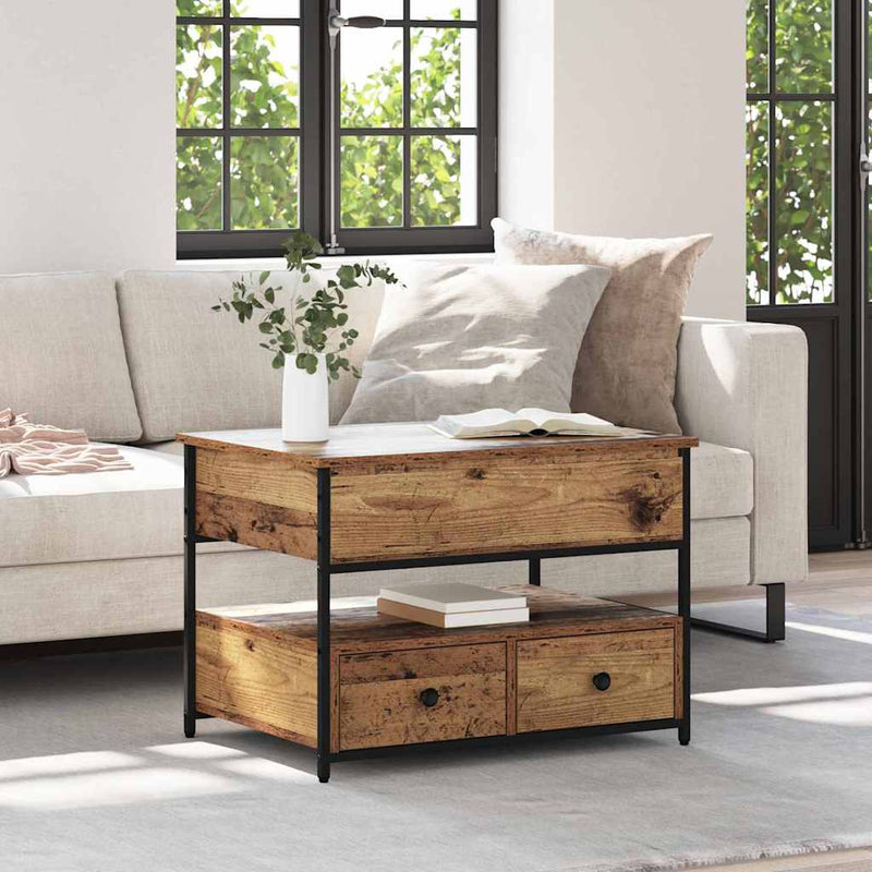 vidaXL Dohányzóasztal fiókkal Öreg fa 70 x 50 x 54.5 cm Faanyag