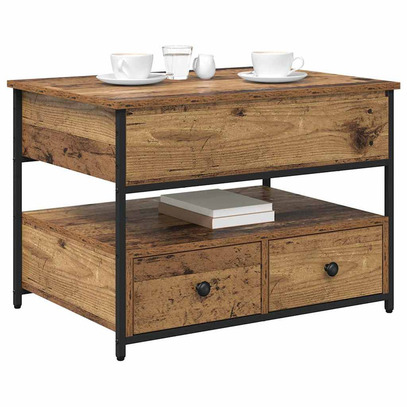 vidaXL Dohányzóasztal fiókkal Öreg fa 70 x 50 x 54.5 cm Faanyag