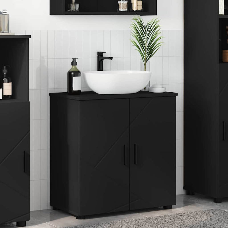 vidaXL Fürdőszoba Székény polcokkal Fekete 61 x 35 x 64 cm Faanyag