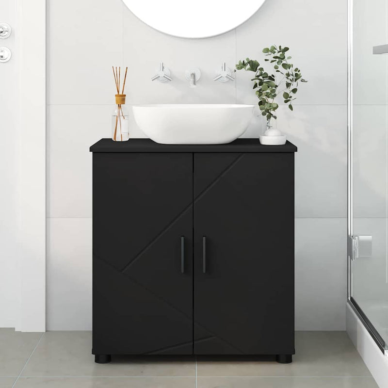 vidaXL Fürdőszoba Székény polcokkal Fekete 61 x 35 x 64 cm Faanyag