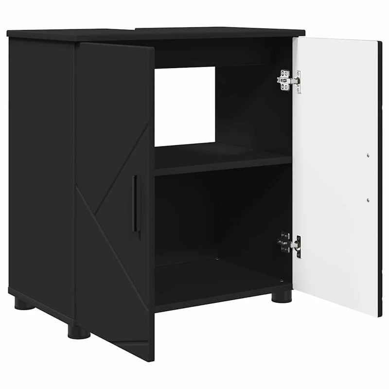 vidaXL Fürdőszoba Székény polcokkal Fekete 61 x 35 x 64 cm Faanyag