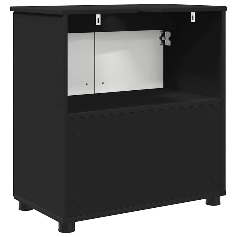 vidaXL Fürdőszoba Székény polcokkal Fekete 61 x 35 x 64 cm Faanyag