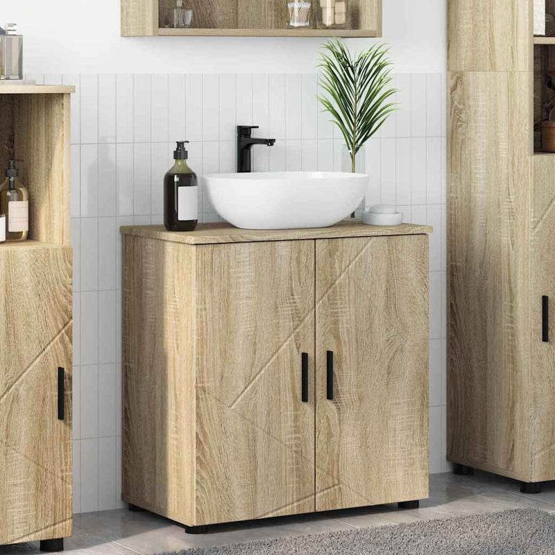 vidaXL Fürdőszoba Székény ajtóval sonoma tölgy 61 x 35 x 64 cm Faanyag