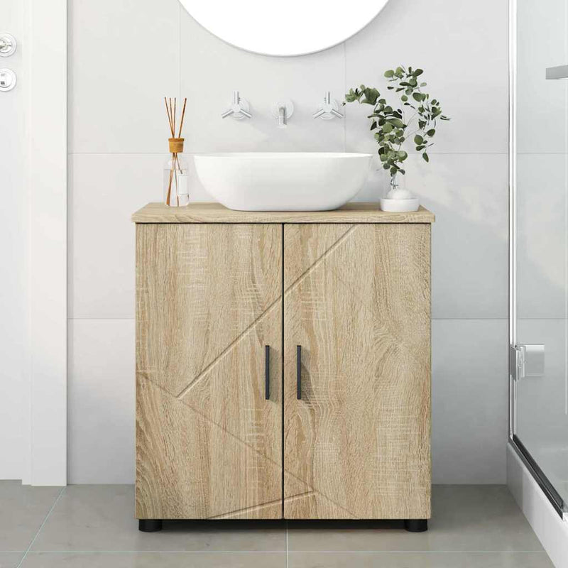 vidaXL Fürdőszoba Székény ajtóval sonoma tölgy 61 x 35 x 64 cm Faanyag