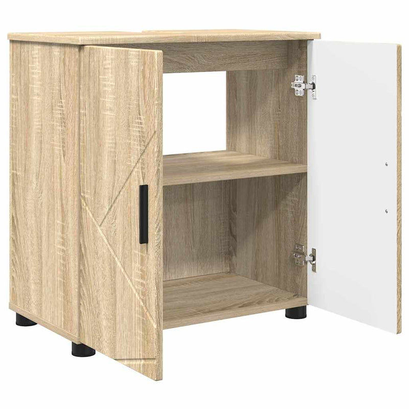 vidaXL Fürdőszoba Székény ajtóval sonoma tölgy 61 x 35 x 64 cm Faanyag